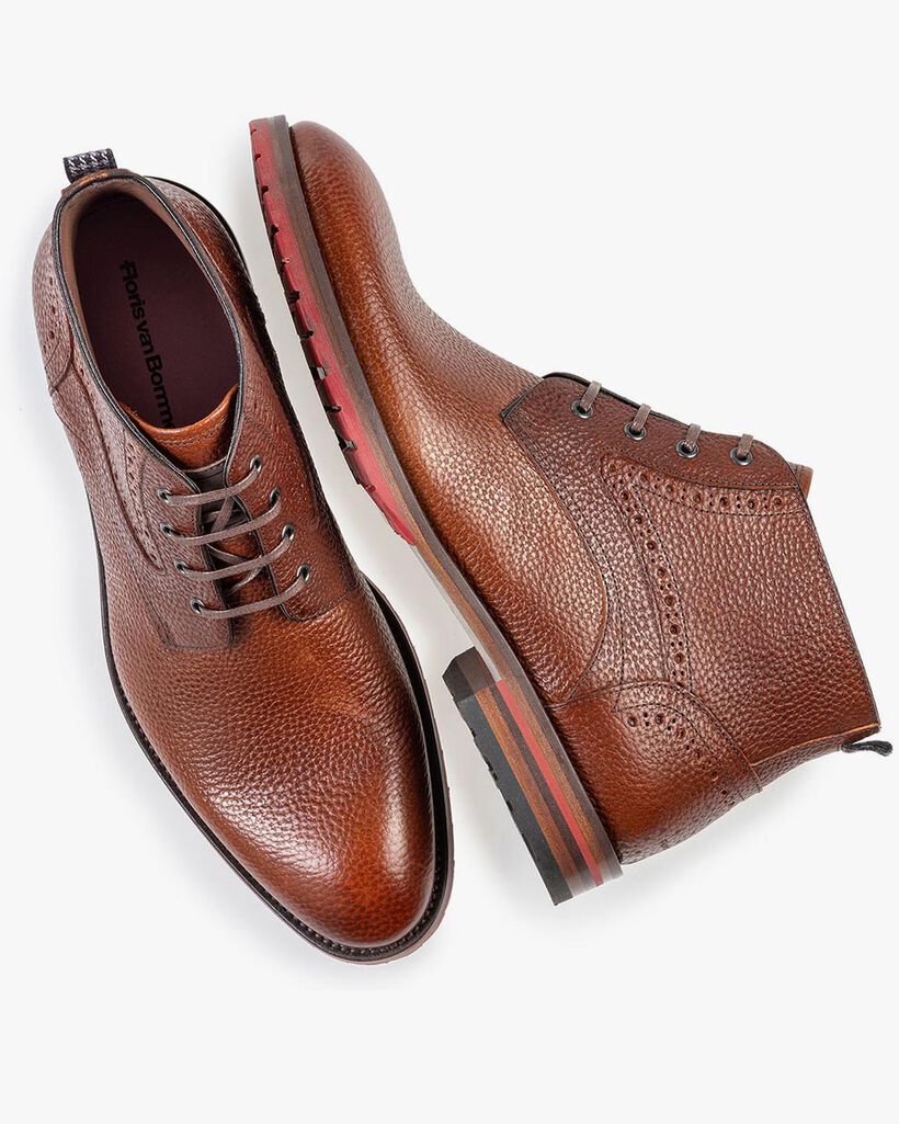 Schn&uuml;rstiefel Strukturleder cognac