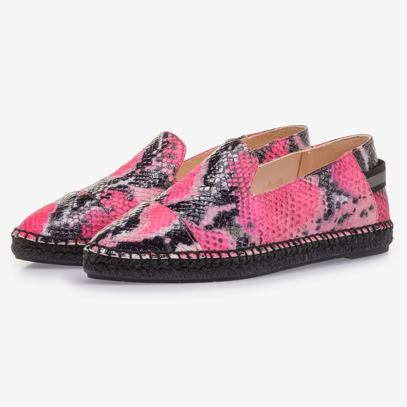 Fluorescent pink espadrilles with snake print