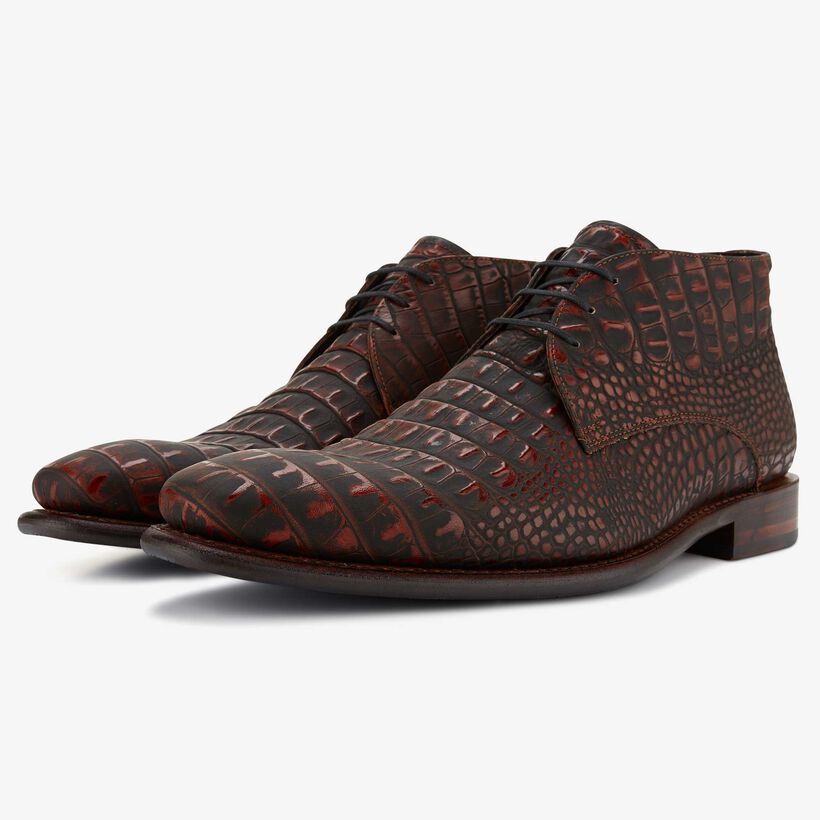 Floris van Bommel braun/schwarze Herren Schnürstiefel mit Krokodil Aufdruck