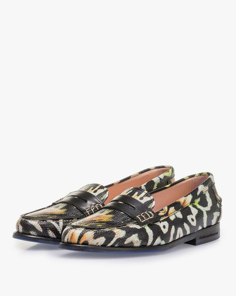 Schwarzer Leder-Loafer Print