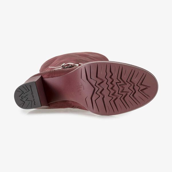Hoher weinroter Nubukleder-Stiefel mit Print