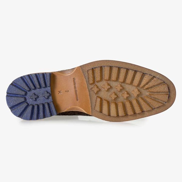 Premium cognac-coloured printed pony hair lace boot