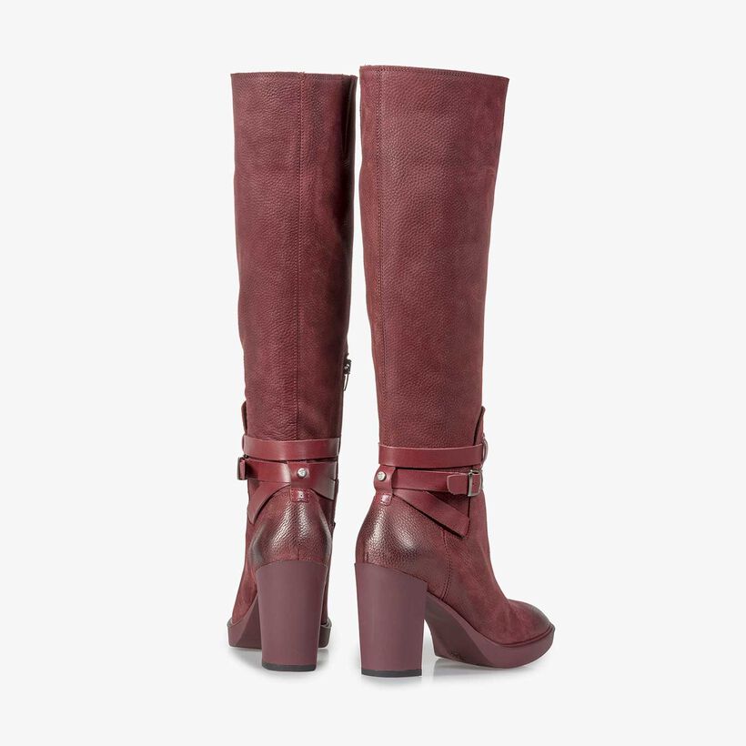 Hoher weinroter Nubukleder-Stiefel mit Print