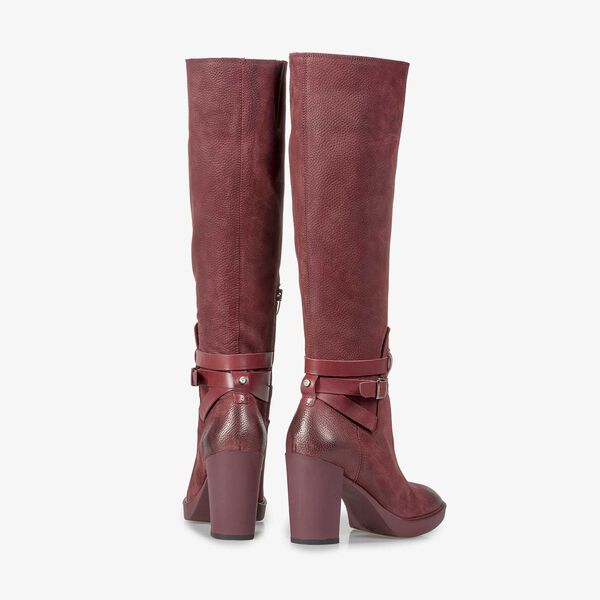 Hoher weinroter Nubukleder-Stiefel mit Print