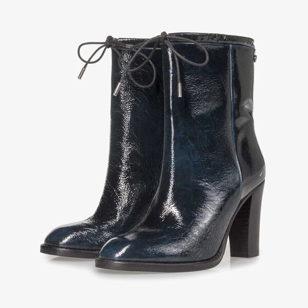 Blue patent leather ankle boots
