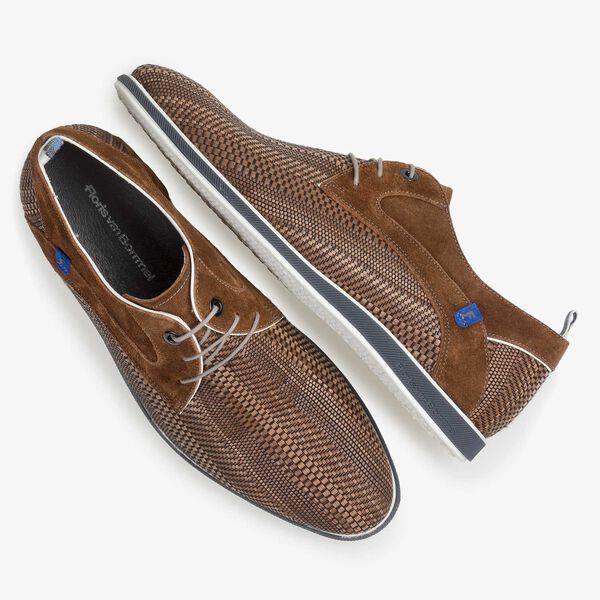 Cognacfarbener, geflochtener Leder-Schn&uuml;rschuh