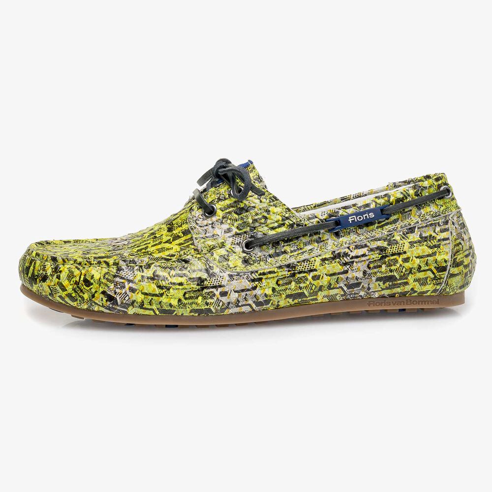 Gelber Kalbsleder-Segelschuh mit Schlangenprint