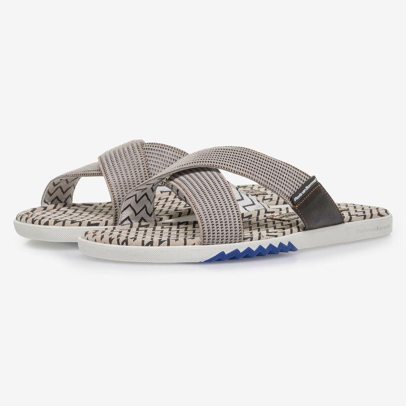 Beigefarbener Wildleder Kreuzriemen-Slipper mit Print