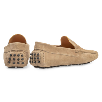 Taupe-coloured suede leather moccasin