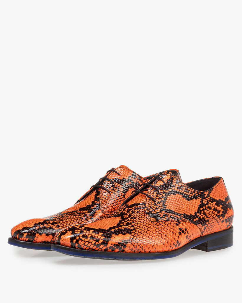 Premium fluorescent orange lace shoe with print