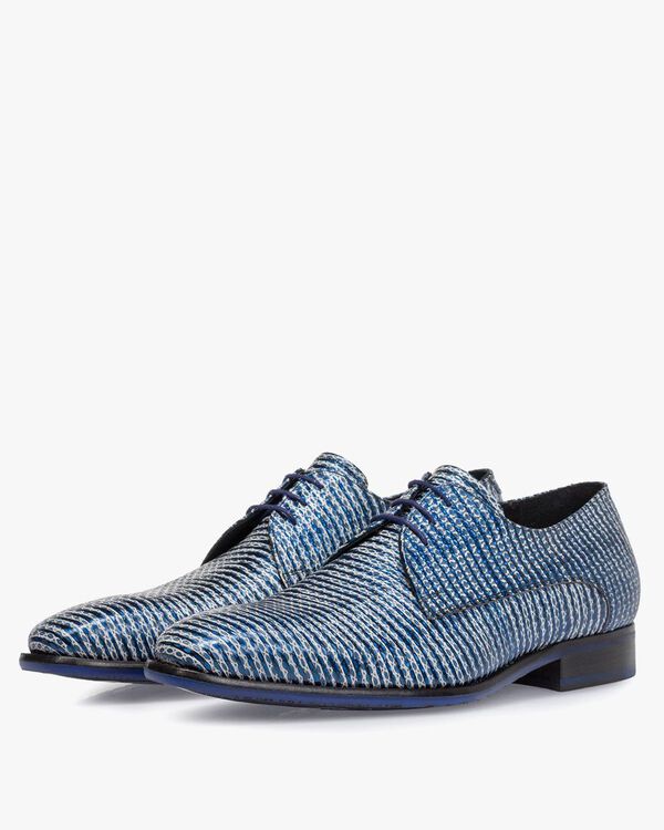 Lace shoe metallic with print blue