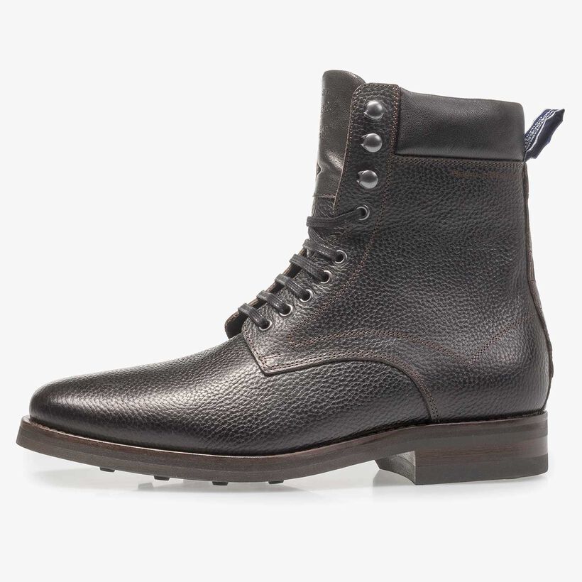 Black calf leather lace boot with print