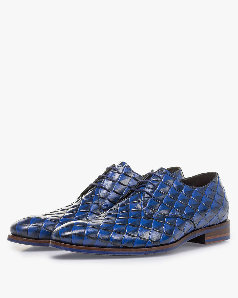 Blauer Premium Leder-Schn&uuml;rschuh mit Print