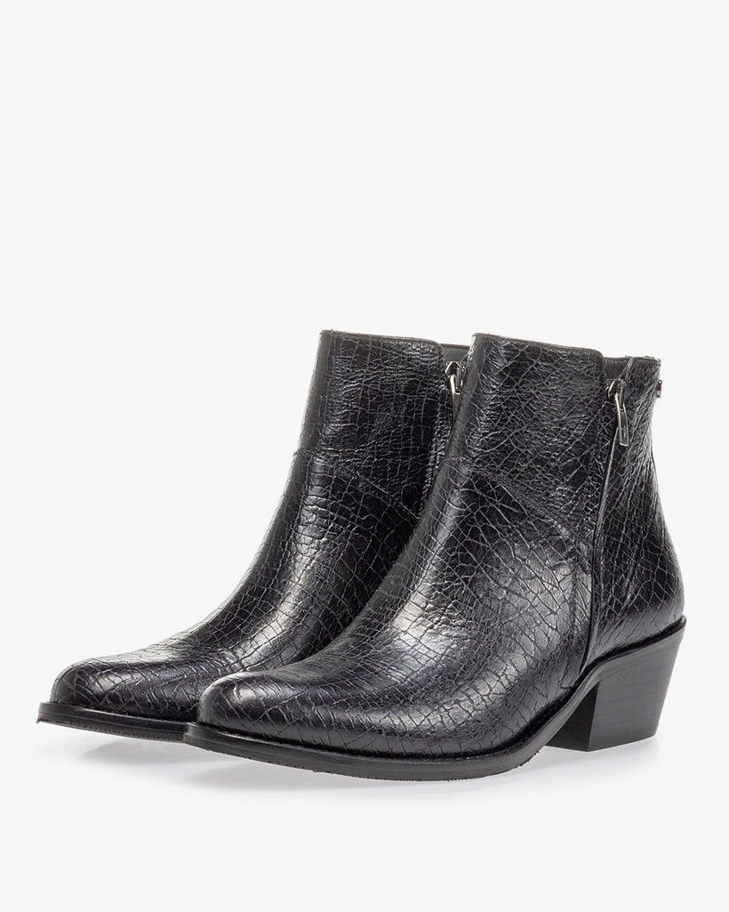 Stiefelette Craquel&eacute; Leder schwarz