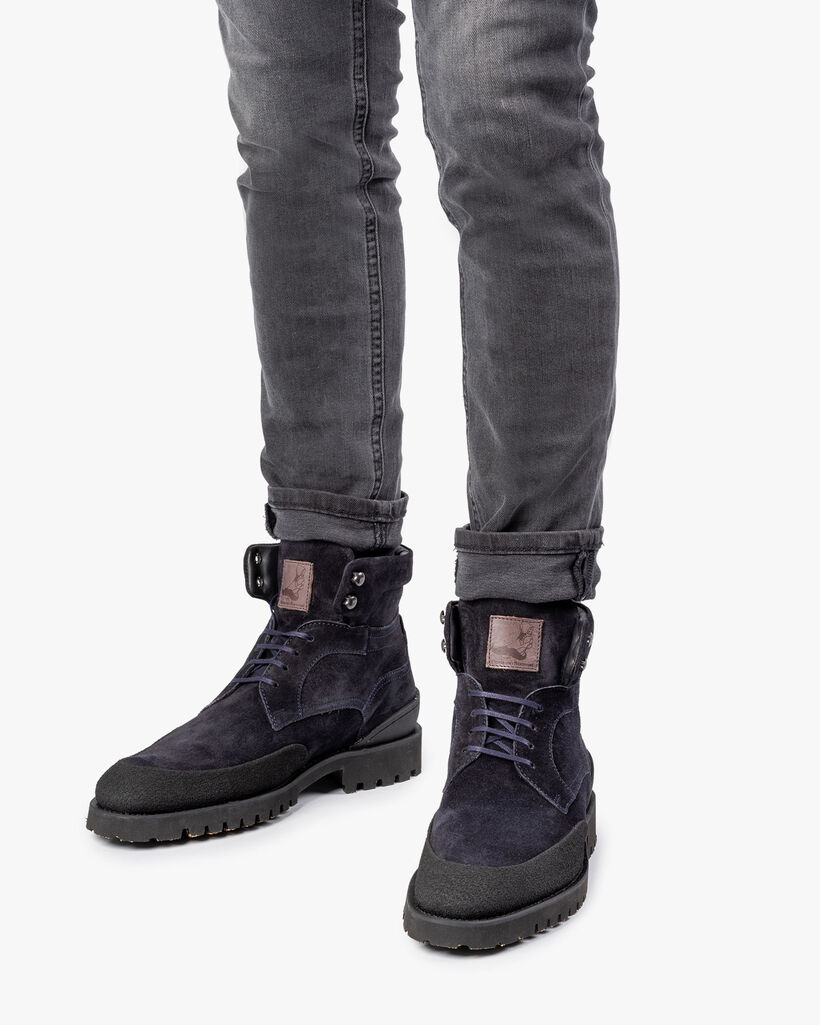 Lace boot blue suede leather