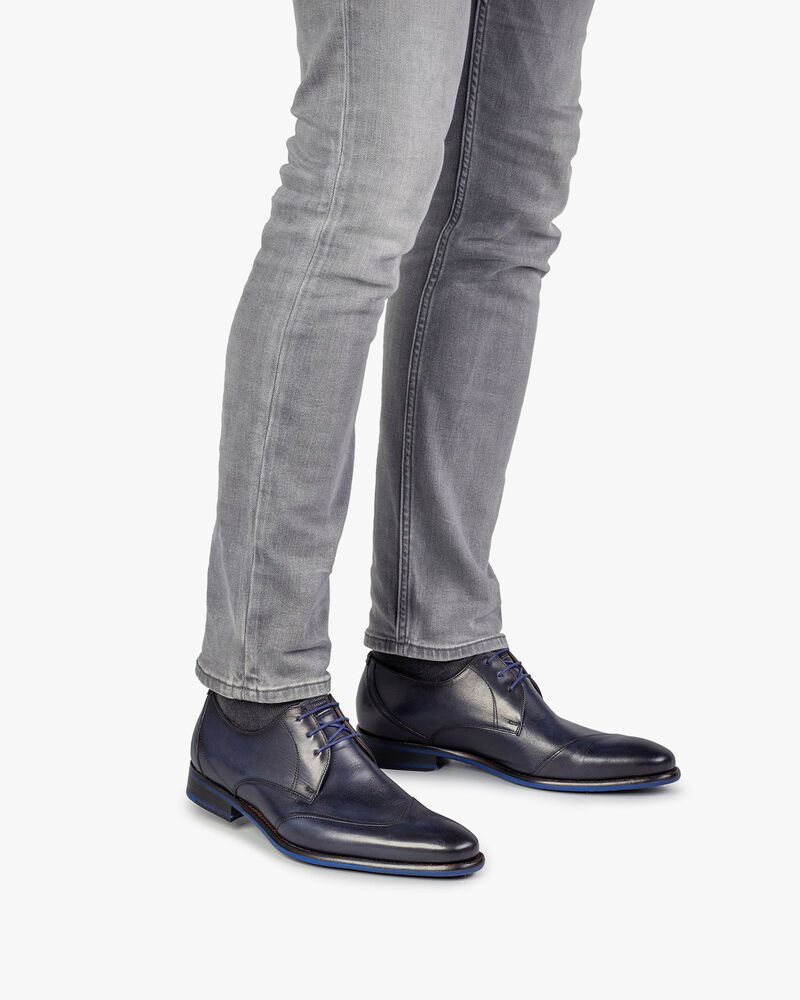 Schn&uuml;rschuh dunkelblau Kalbsleder