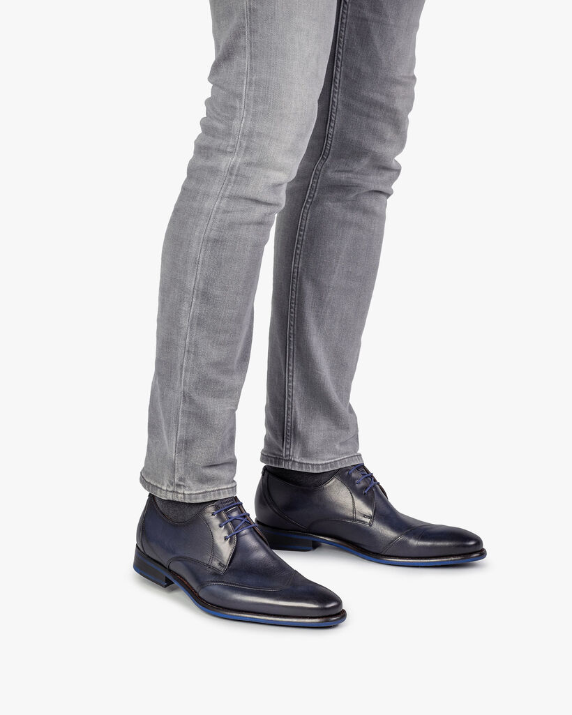 Schn&uuml;rschuh dunkelblau Kalbsleder