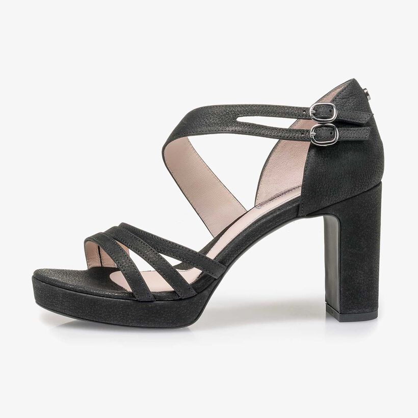 Schwarze fein strukturierte Nubukleder-Sandalette