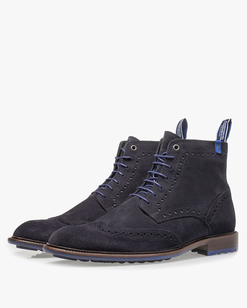 Dunkelblauer Kalbswildleder-Schn&uuml;rstiefel