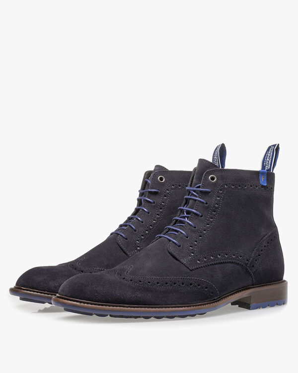Dunkelblauer Kalbswildleder-Schn&uuml;rstiefel