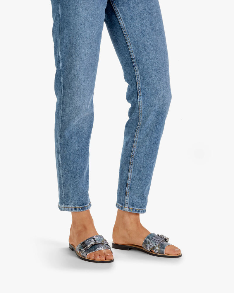 Slipper Leder mit Print blau