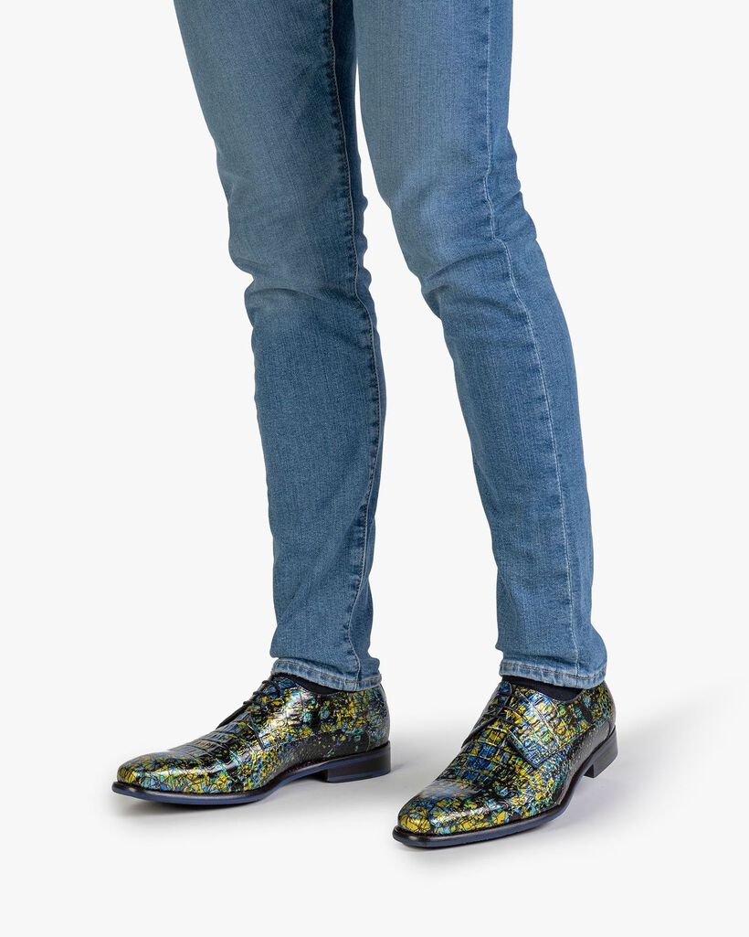 Schn&uuml;rschuh mit Print gelb