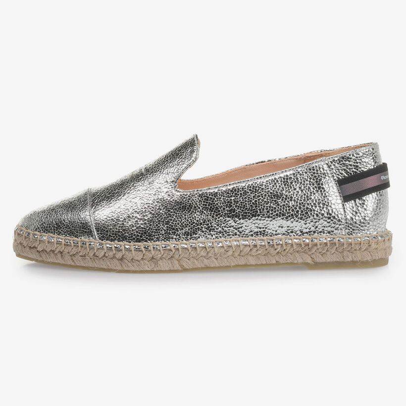 Silberne Leder-Espadrilles mit Metallic-Print