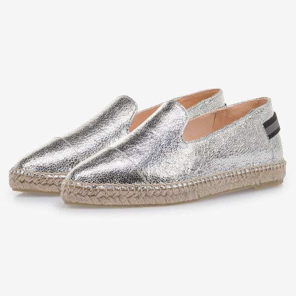 Silberne Leder-Espadrilles mit Metallic-Print