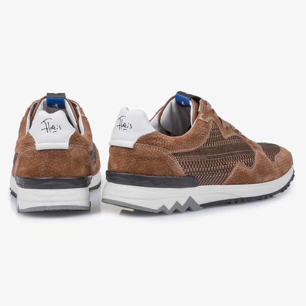 Cognac Wildleder-Sneaker mit Muster