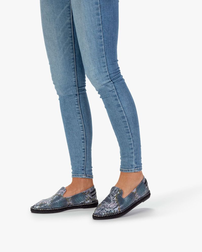 Espadrille Leder mit Print blau
