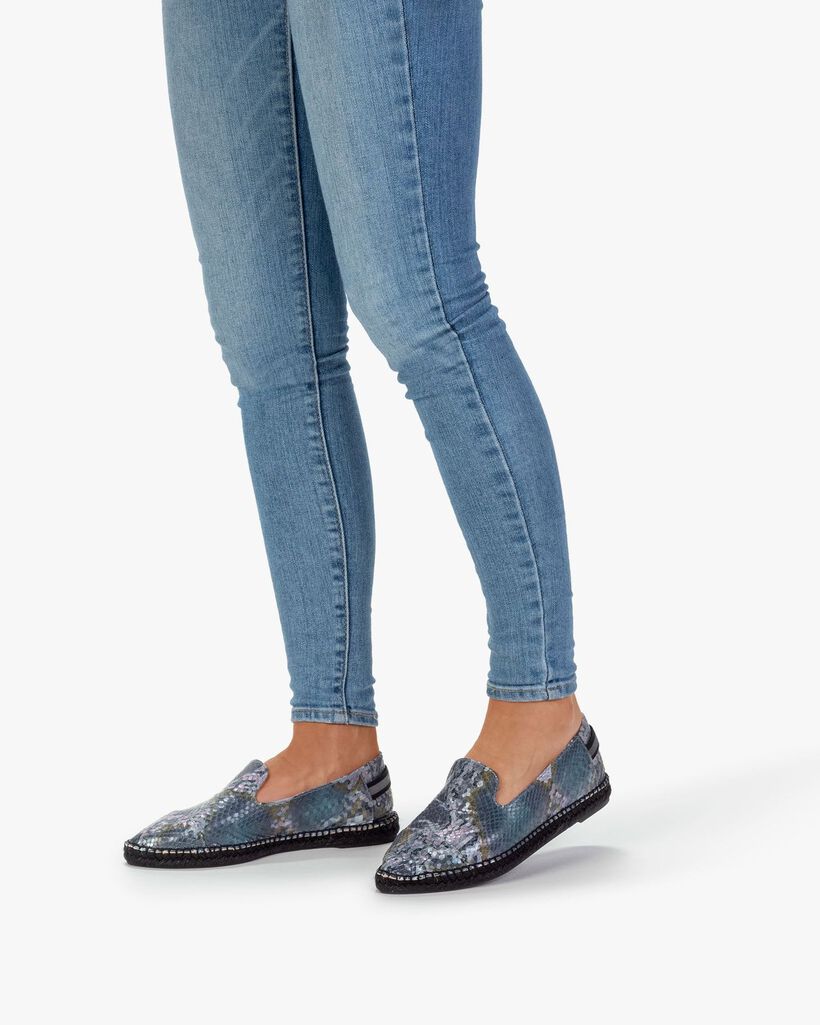 Espadrille Leder mit Print blau
