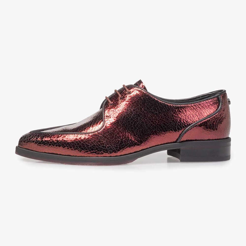 Roter Leder-Schn&uuml;rschuh mit Metallic-Print