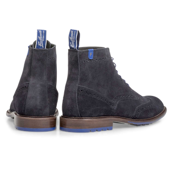 Dunkelblauer Kalbswildleder-Schn&uuml;rstiefel