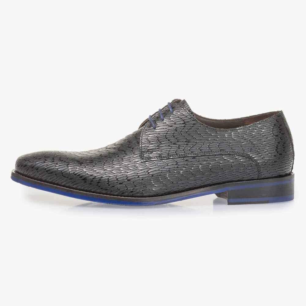 Schwarzer Leder-Schn&uuml;rschuh mit Print