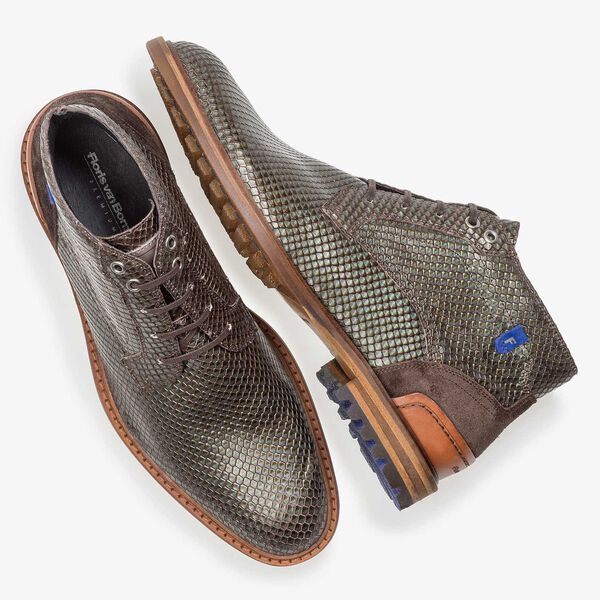 Gr&uuml;ner Premium Metallic-Leder Schn&uuml;rschuh mit Print