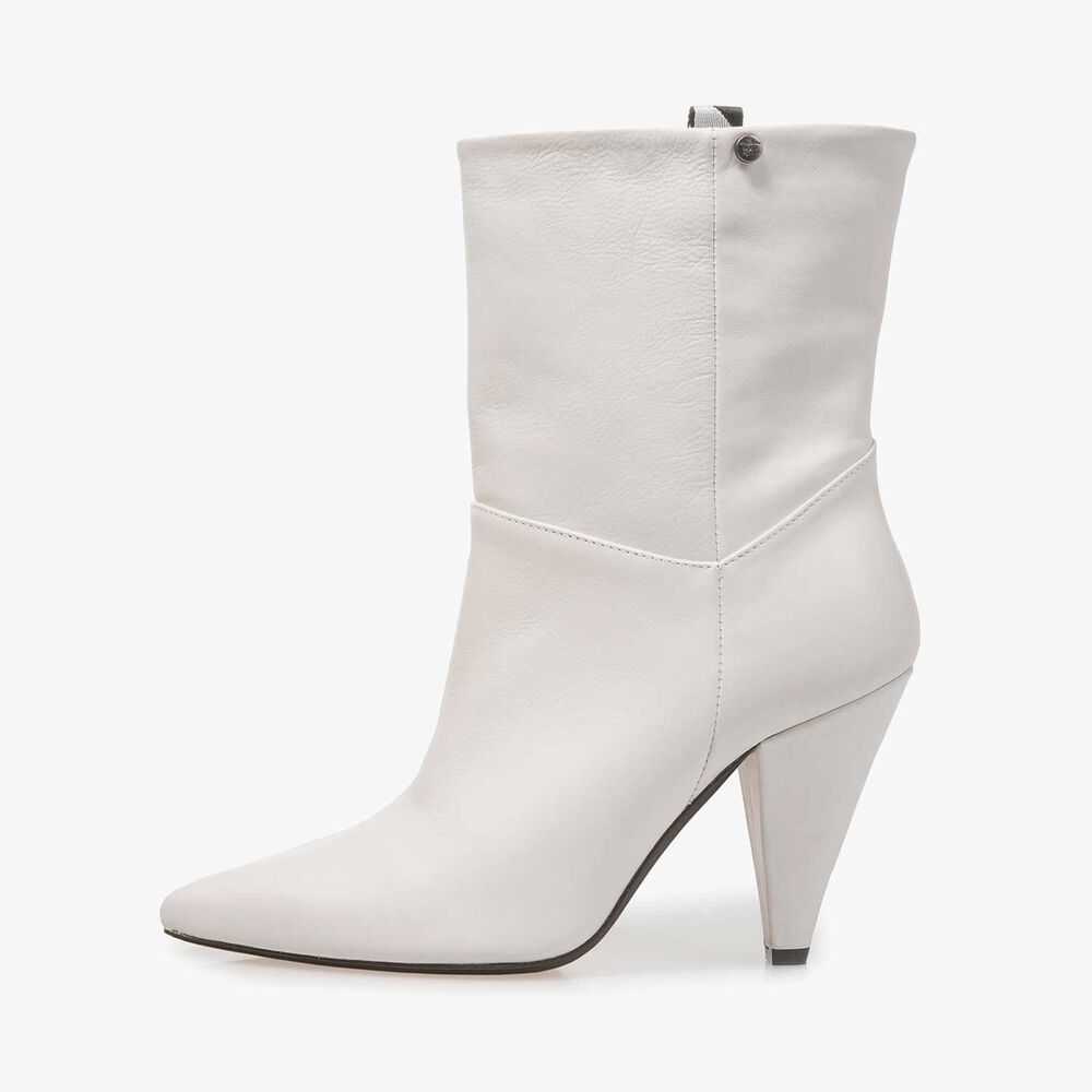 Cremewei&szlig;e Nappaleder-Schaftstiefel
