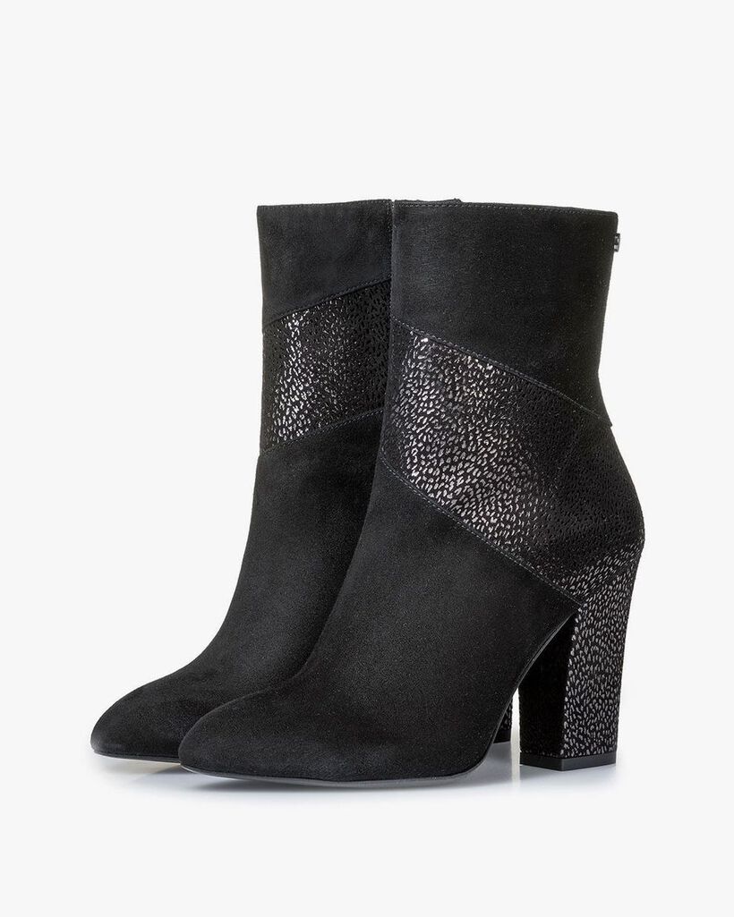 Schwarze Stiefelette mit Metallic-print