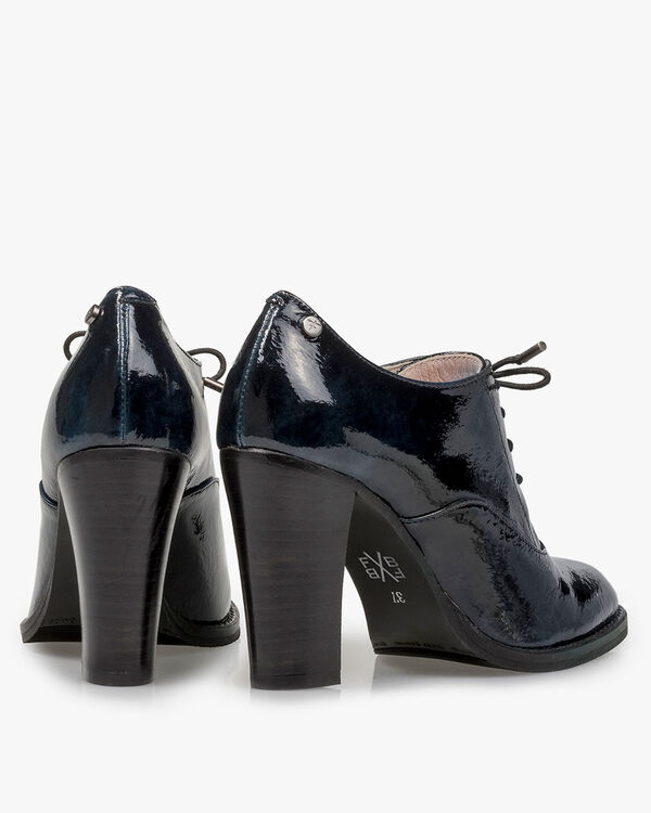Blue patent leather heeled derby