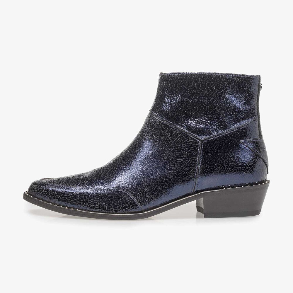 Dunkelblaue Leder-Stiefelette mit Metallic-Print