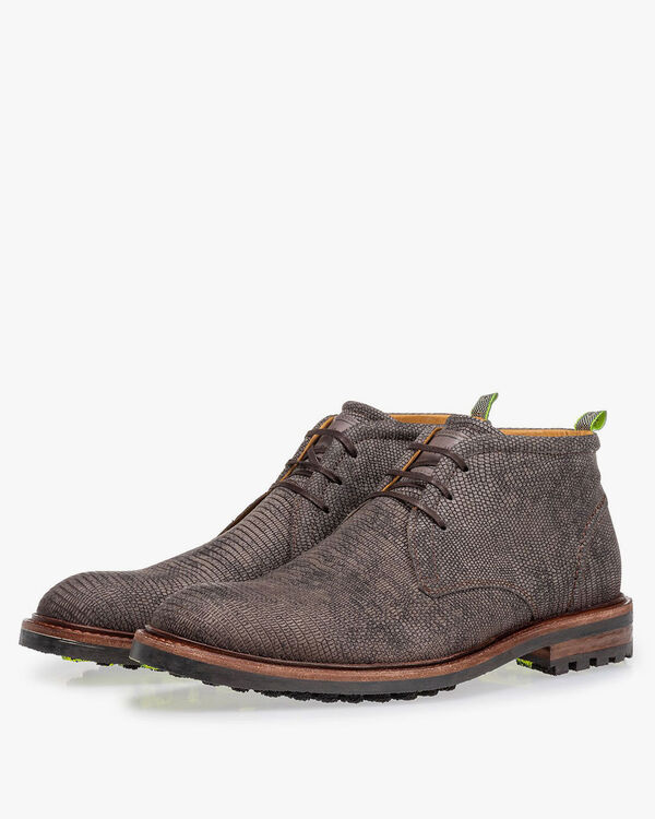 Schn&uuml;rstiefel Reptilienprint dunkelgrau