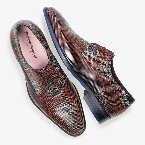 Dunkelroter Premium Lackleder-Schn&uuml;rschuh mit Print