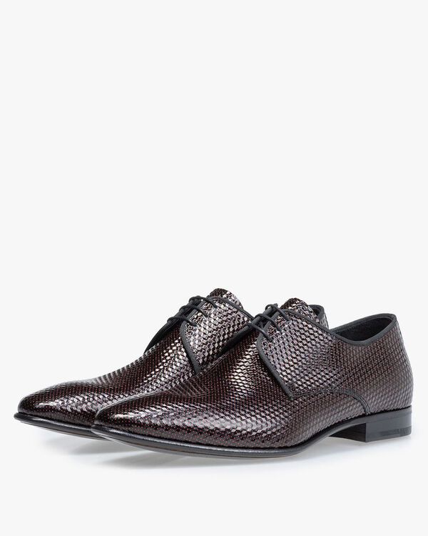 Schn&uuml;rschuh bedrucktes Leder rot