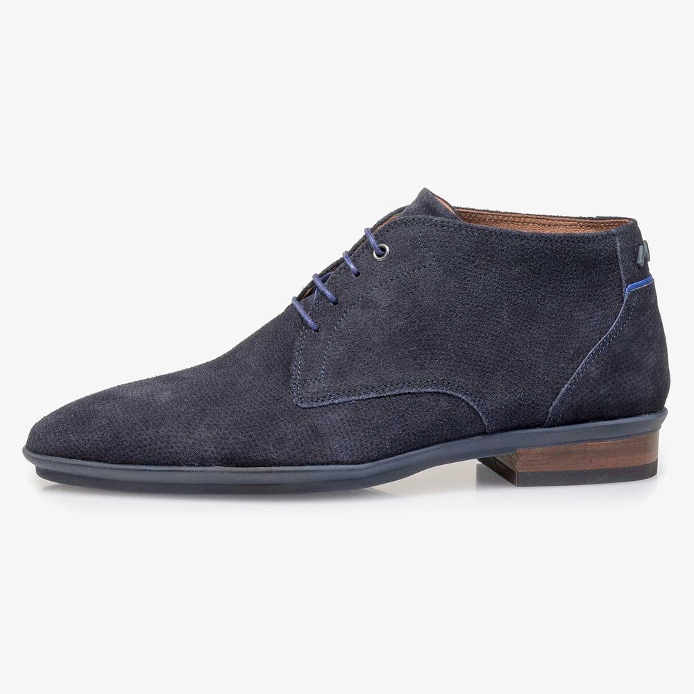 Blue suede leather lace shoe