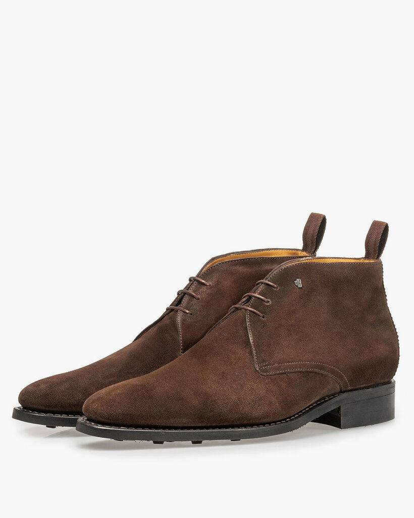 Dark brown suede leather lace boot