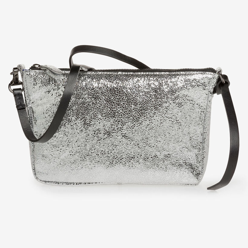 Silberne Ledertasche mit Metallic-Print