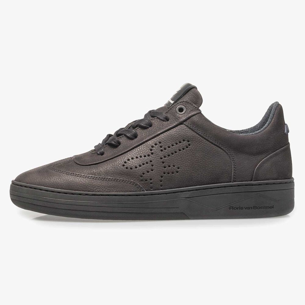Schwarzer Nubukleder-Sneaker mit Print