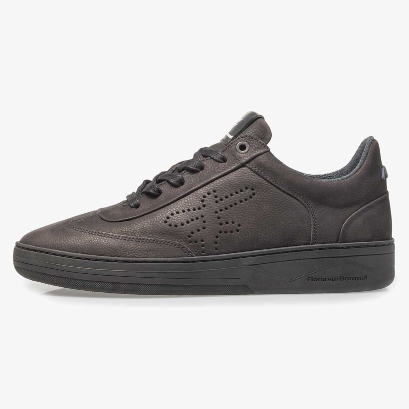 Schwarzer Nubukleder-Sneaker mit Print