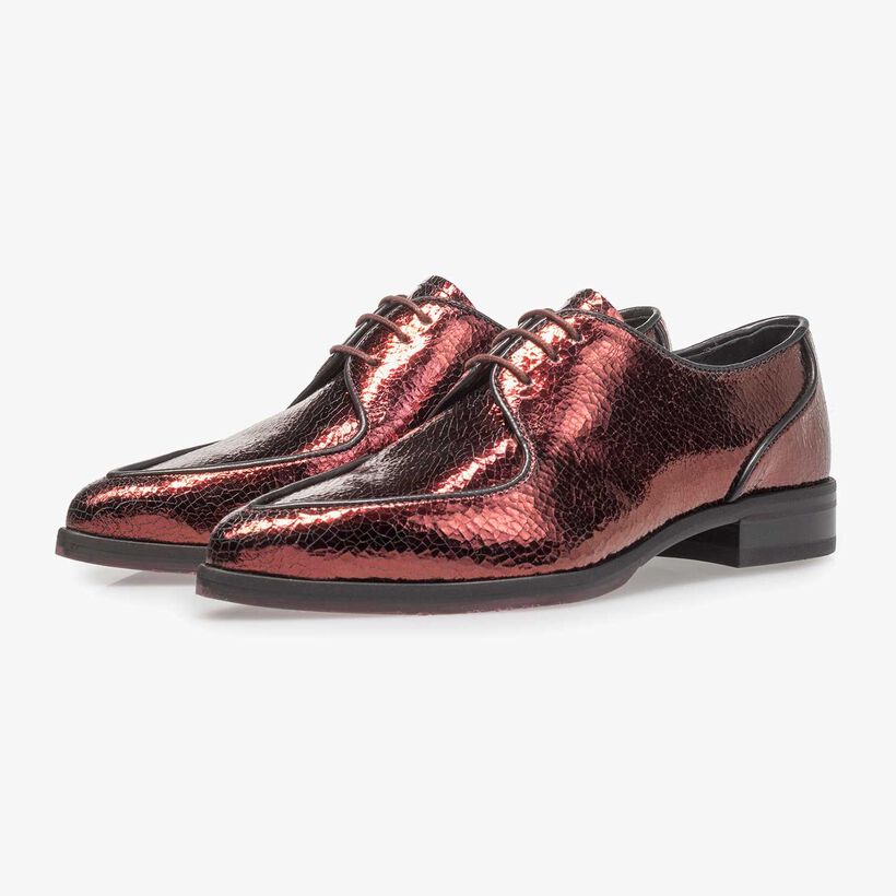 Roter Leder-Schn&uuml;rschuh mit Metallic-Print