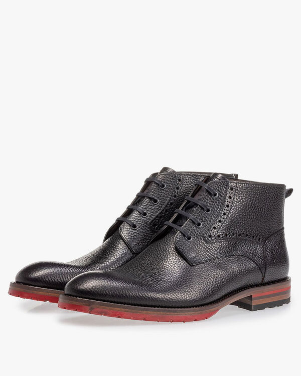Schn&uuml;rstiefel Strukturleder schwarz
