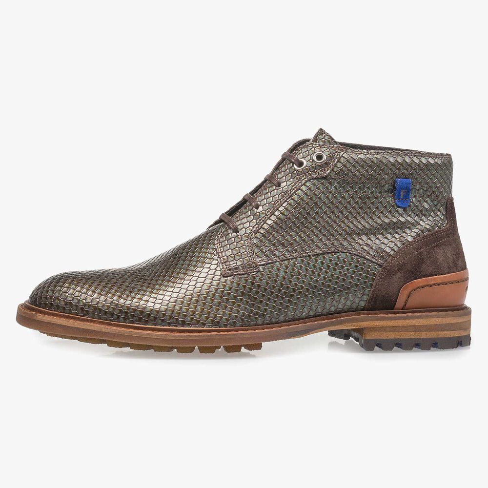 Gr&uuml;ner Premium Metallic-Leder Schn&uuml;rschuh mit Print